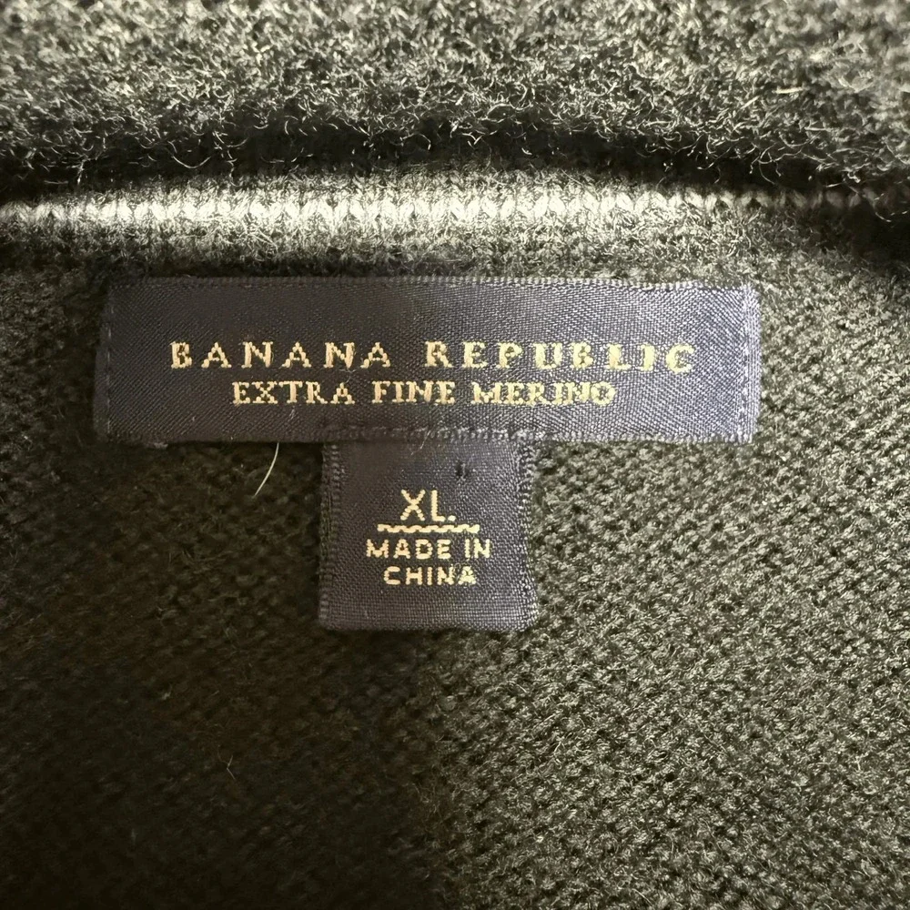 Banana Republic Mens Mock Neck Pullover Sweater XL Green Extra Fine Merino Wool‎